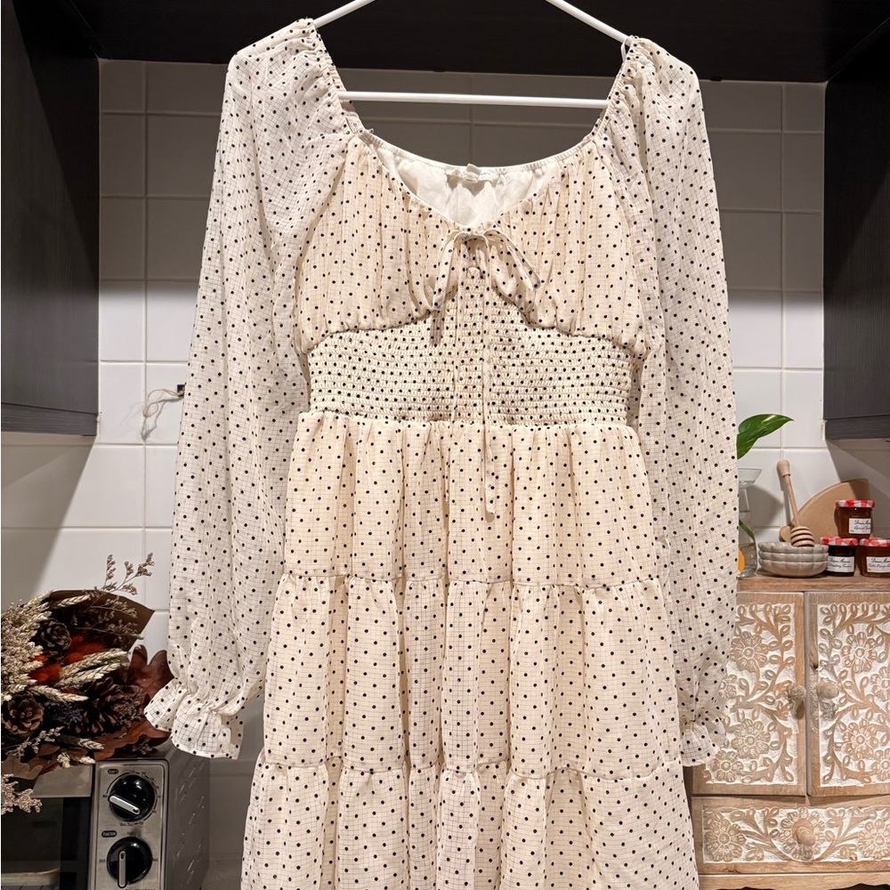 Cottage Core Polka Dot Cream Dress
